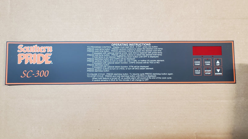 415054 SC-300 Mylar Control Panel Overlay