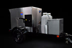 Southern Pride MLR-150 Mobile trailer-mounted gas rotisserie smoker, angled view on the trailer