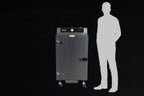 Southern Pride SC-100 commercial electric smoker, shown to scale beside a person