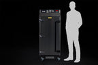 Southern Pride SC-300 commercial electric smoker shown to scale beside a person