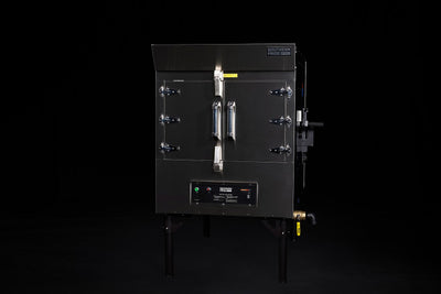 Southern Pride SPX-300 commercial gas rotisserie smoker, front three-quarter view on legs
