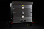Southern Pride SP-700 Mobile trailer-mounted gas rotisserie smoker, right side view on the trailer