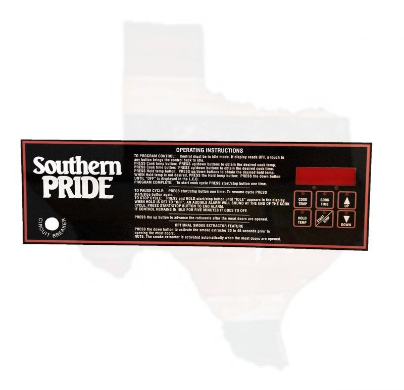 415025 Cook & Hold Control Panel w/ Circuit Breaker Mylar Overlay - Southern Pride of Texas®